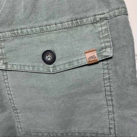 𝅺roots Raw Hem Shorts Cotton Linen Washed Green Sz Small Elastic Waist Pull on - Picture 7 of 11